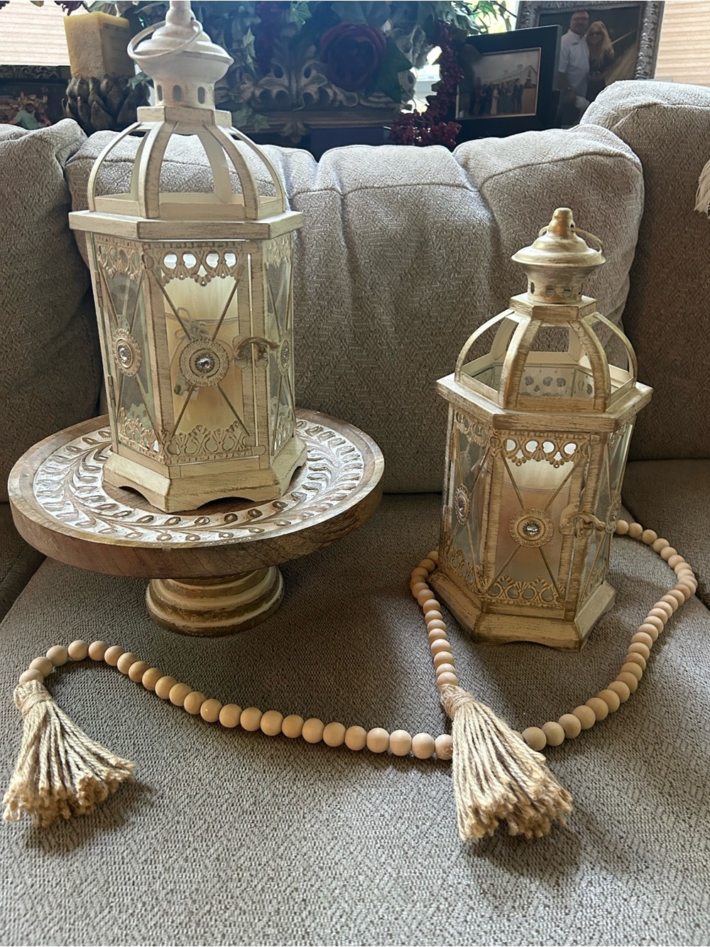Rare Pier 1 Imports Ivory Gold Decorative Metal Lantern Home Accent Wedding